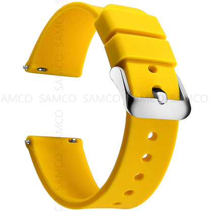 Curved-End Silicone Band in Yellow with Silver Buckle