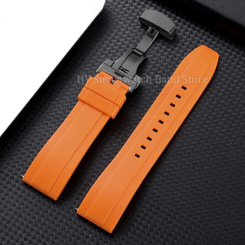 Silicone Butterfly Clasp Band in Orange with Black Clasp