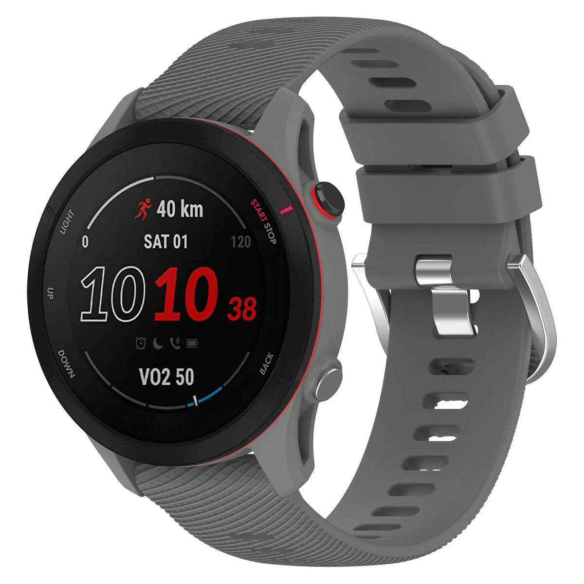 Motorola Moto Textured Silicone Buckle Band — Gray silicone band on watch
