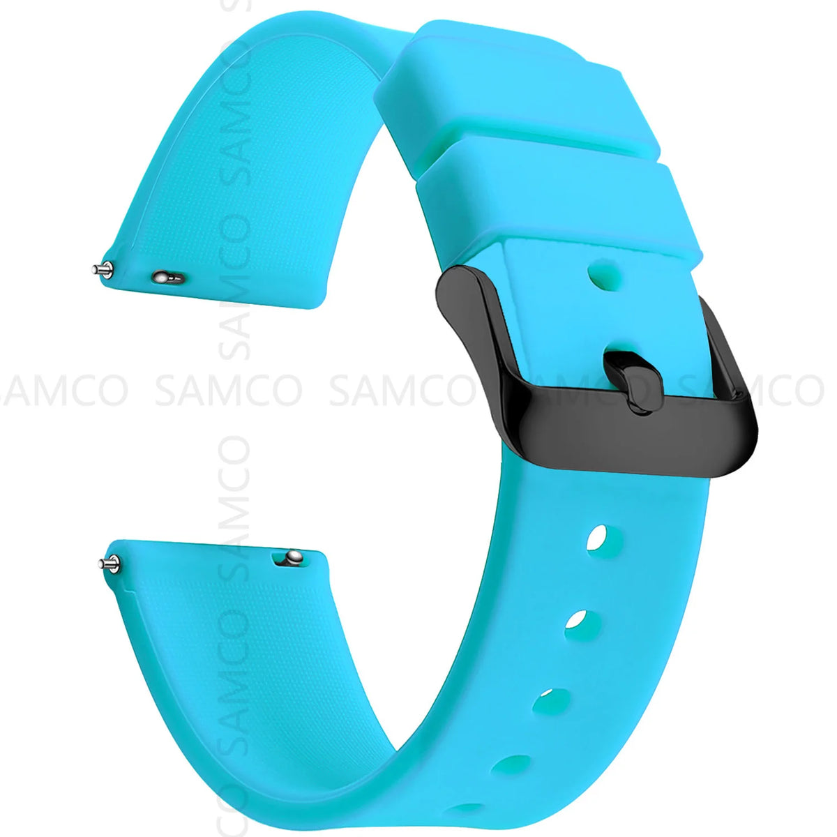 Curved-End Silicone Band in Aqua Blue with Black Buckle