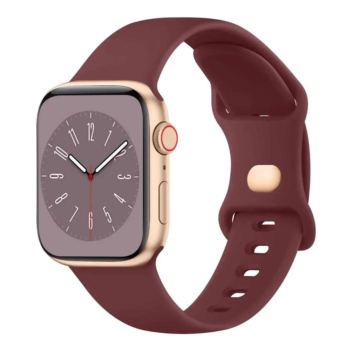 Burgundy slim silicone Apple Watch band with pin-and-tuck fastening
