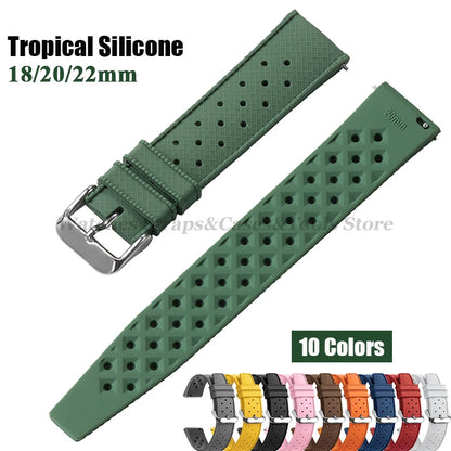 Garmin 18/20/22mm Quick Release Tropic-Style Silicone Band in green with color swatches