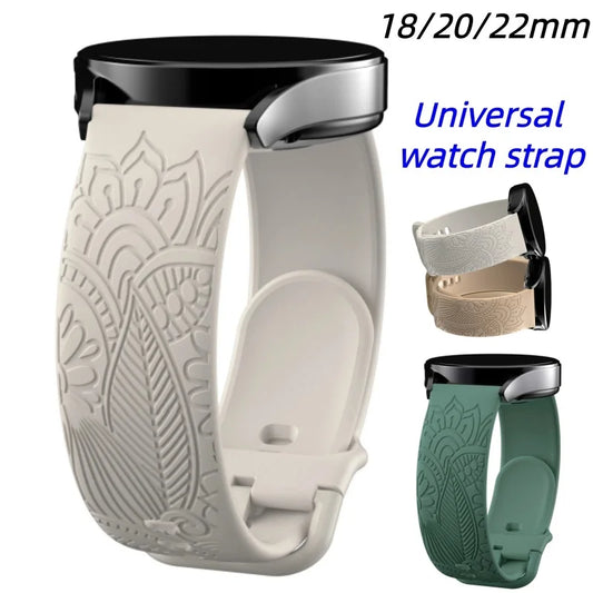 Engraved Mandala Silicone Band in ivory and green