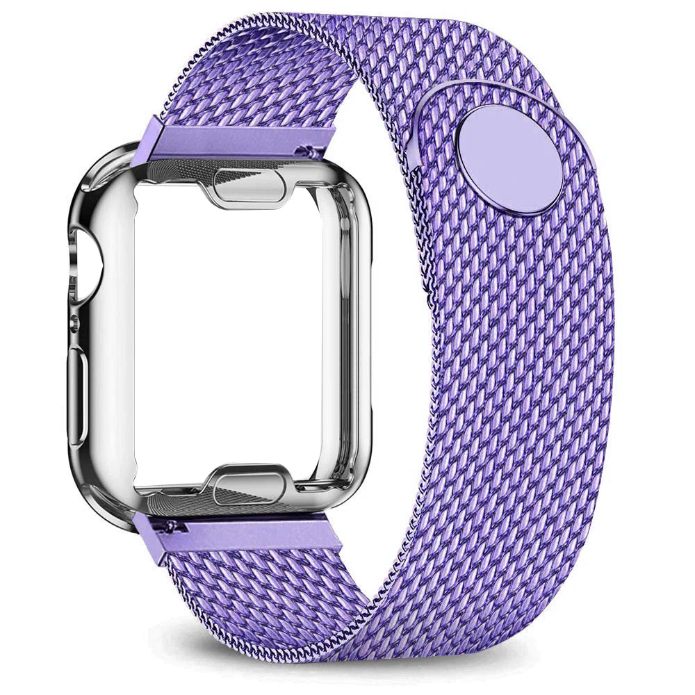 Purple Apple Watch Stainless Steel Milanese Strap - Stylish replacement band for smartwatch elegance.