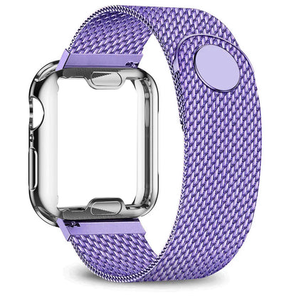 Purple Apple Watch Stainless Steel Milanese Strap - Stylish replacement band for smartwatch elegance.