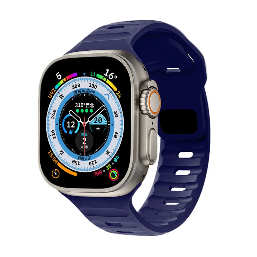 Slotted Silicone Apple Watch Band with Metal Buckle in Navy Blue