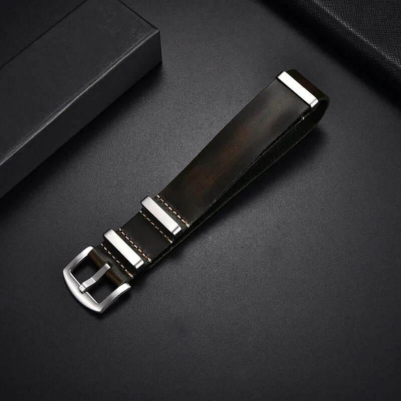 Samsung Galaxy Watch Leather Pass-Through Band in Dark Green / Silver Buckle