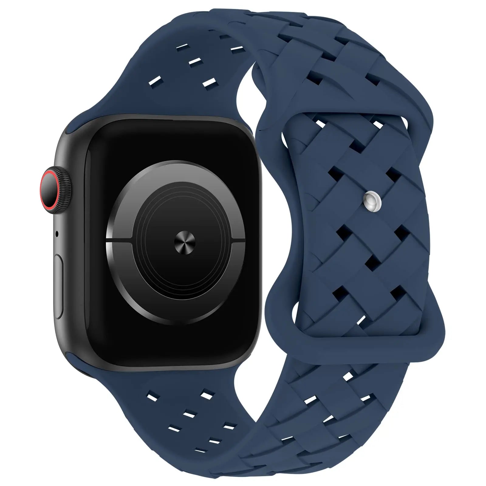 Apple Watch with breathable blue silicone strap, perfect for sporty and active lifestyles.