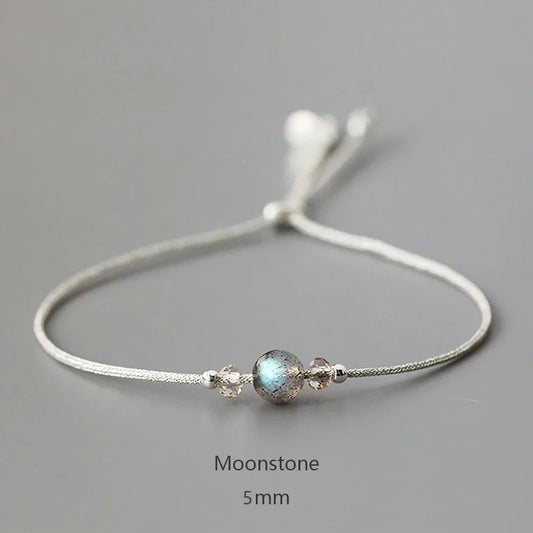 Moonstone Bead Rope Bracelet with 925 Sterling Silver Beads, photo 1