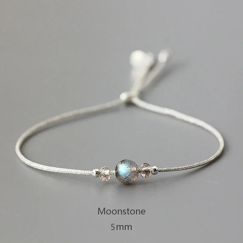 Moonstone Bead Rope Bracelet with 925 Sterling Silver Beads, photo 1