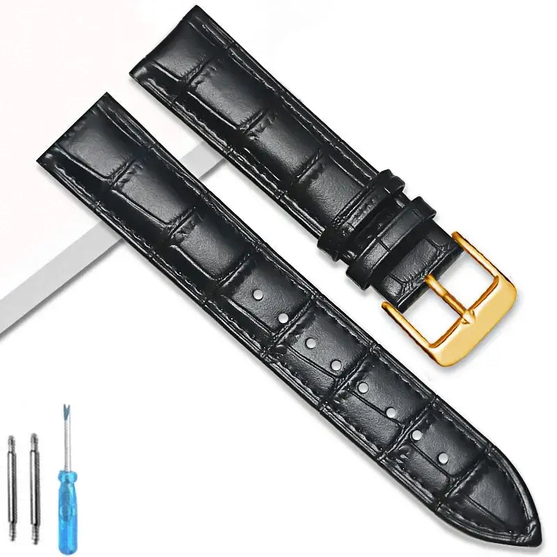 Samsung Galaxy Watch Crocodile-Pattern Buckle Leather Band in Black / Gold Buckle