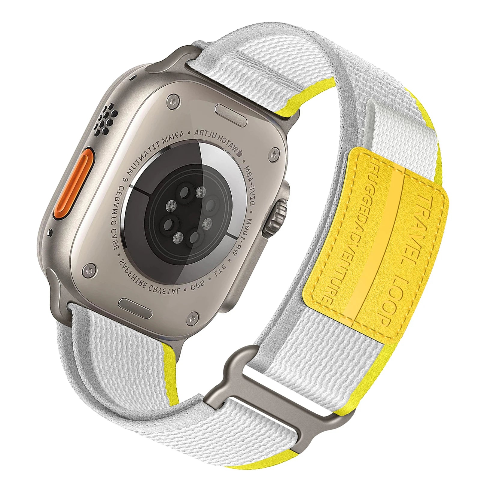 Apple Watch with Rugged Trail Loop nylon band, showcasing durable design for active lifestyles.