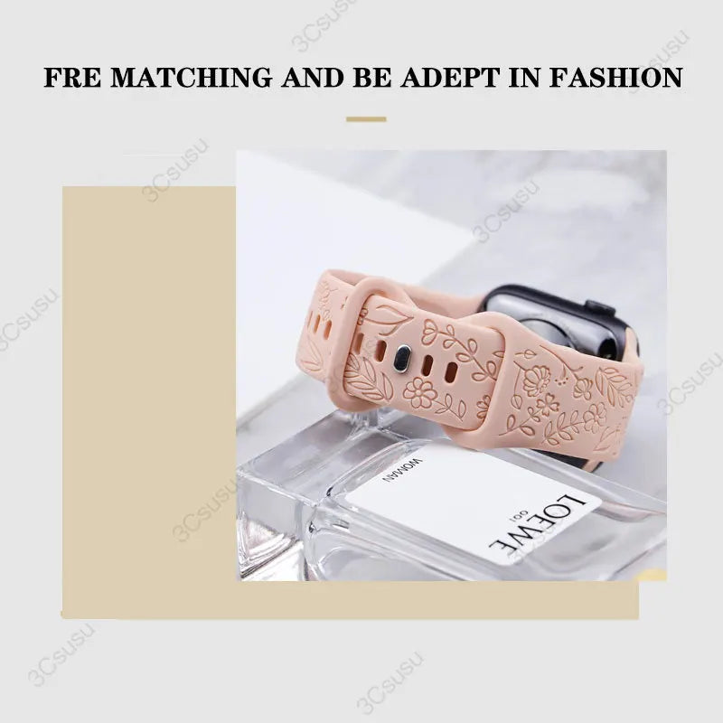 Garmin Rose Engraved Silicone Band in pink