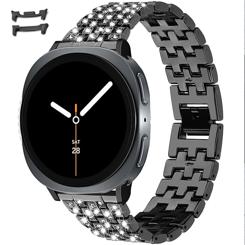 Samsung Galaxy Diamond Stainless Watch Band - Watch8/Watch8 Classic/Watch9 on a stylish smartwatch.