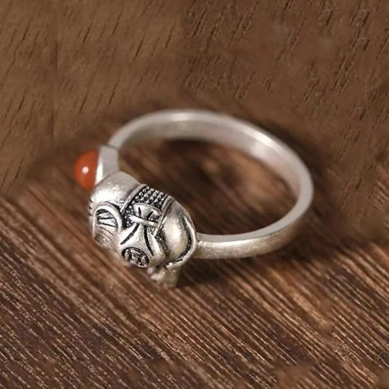 Red Agate Elephant Ring, 925 Sterling Silver - view 3