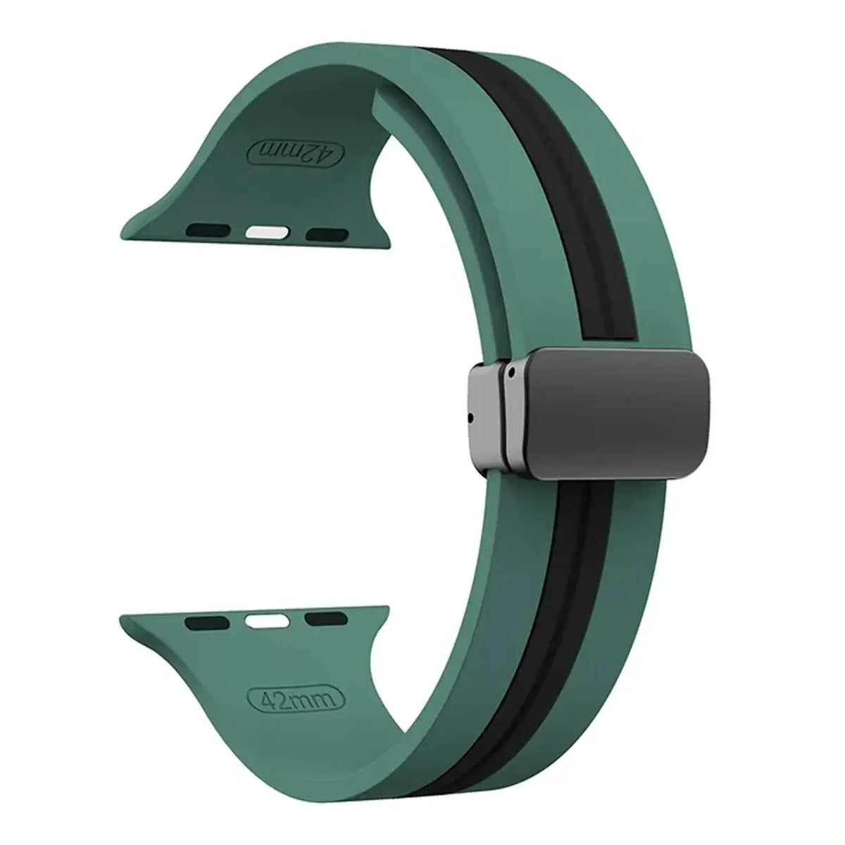 Sage Green / Black - Black Clasp striped silicone Apple Watch band with magnetic clasp