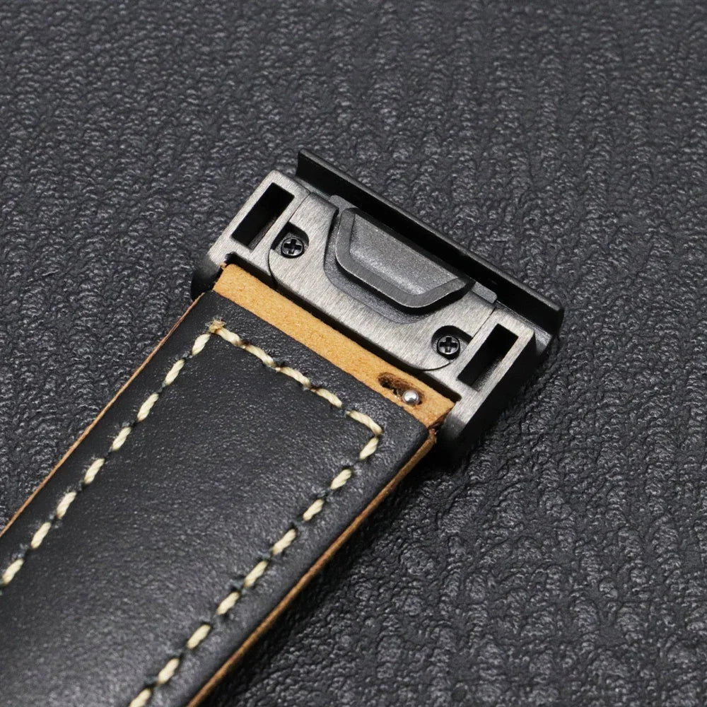 Garmin QuickFit Stitched Leather Buckle Band stitched underside and QuickFit connector