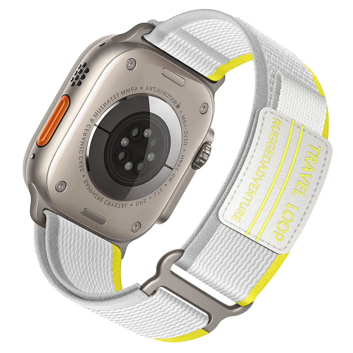 Nylon Trail-Style Apple Watch Loop with Decorative Patch in Light Gray / Yellow - Text