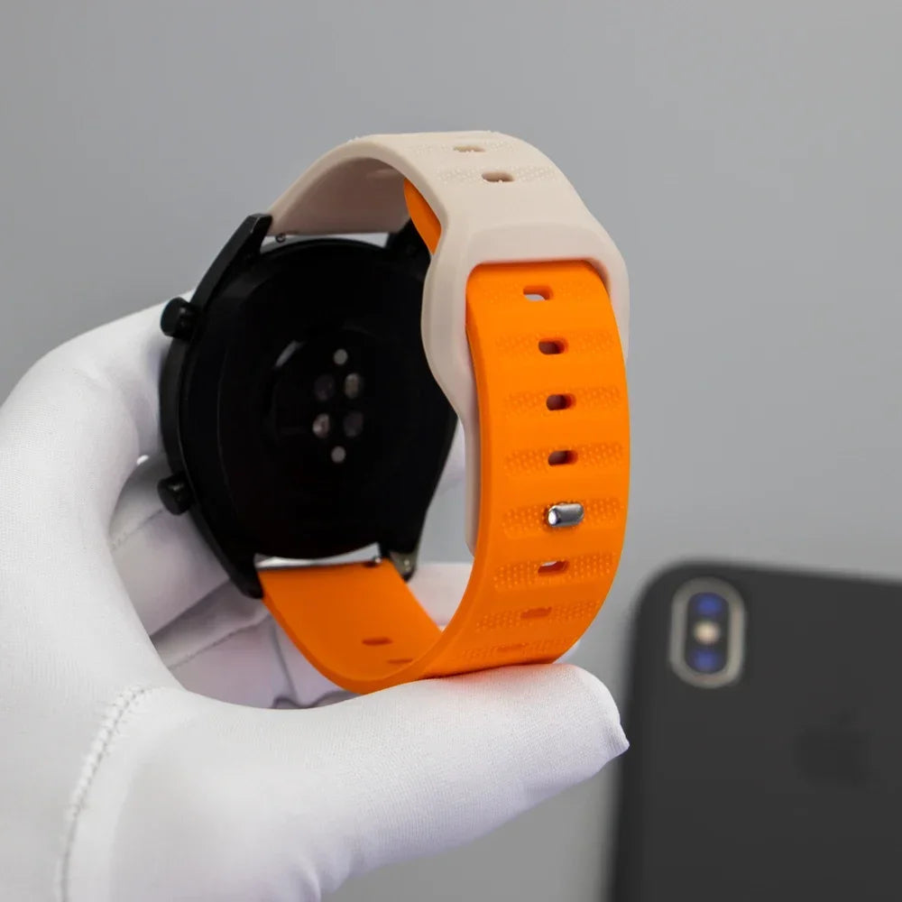 Textured Pin-and-Tuck Silicone Band for Polar – orange and starlight strap sections