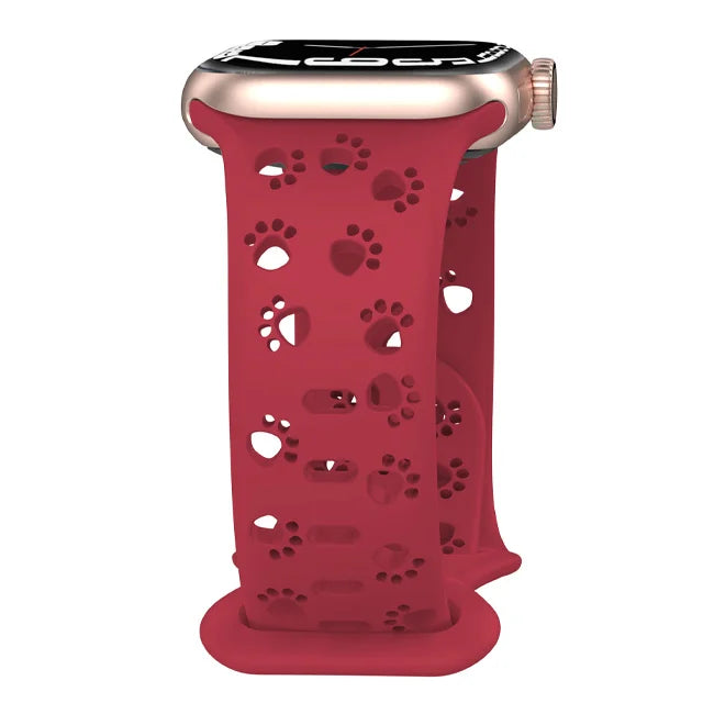Paw Print Cutout Silicone Apple Watch Band in Burgundy
