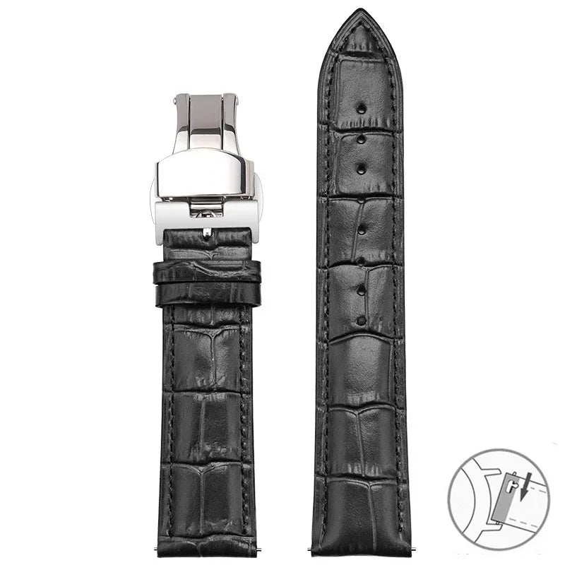 Croc-Embossed Leather Band in Black with Butterfly Clasp