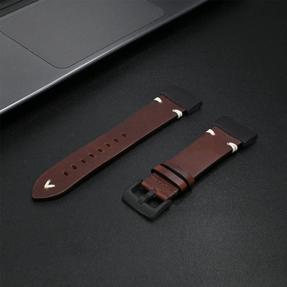 Garmin Leather Soft Strap in brown, premium comfort band for Garmin smartwatches, showcasing adjustable design and elegant style.