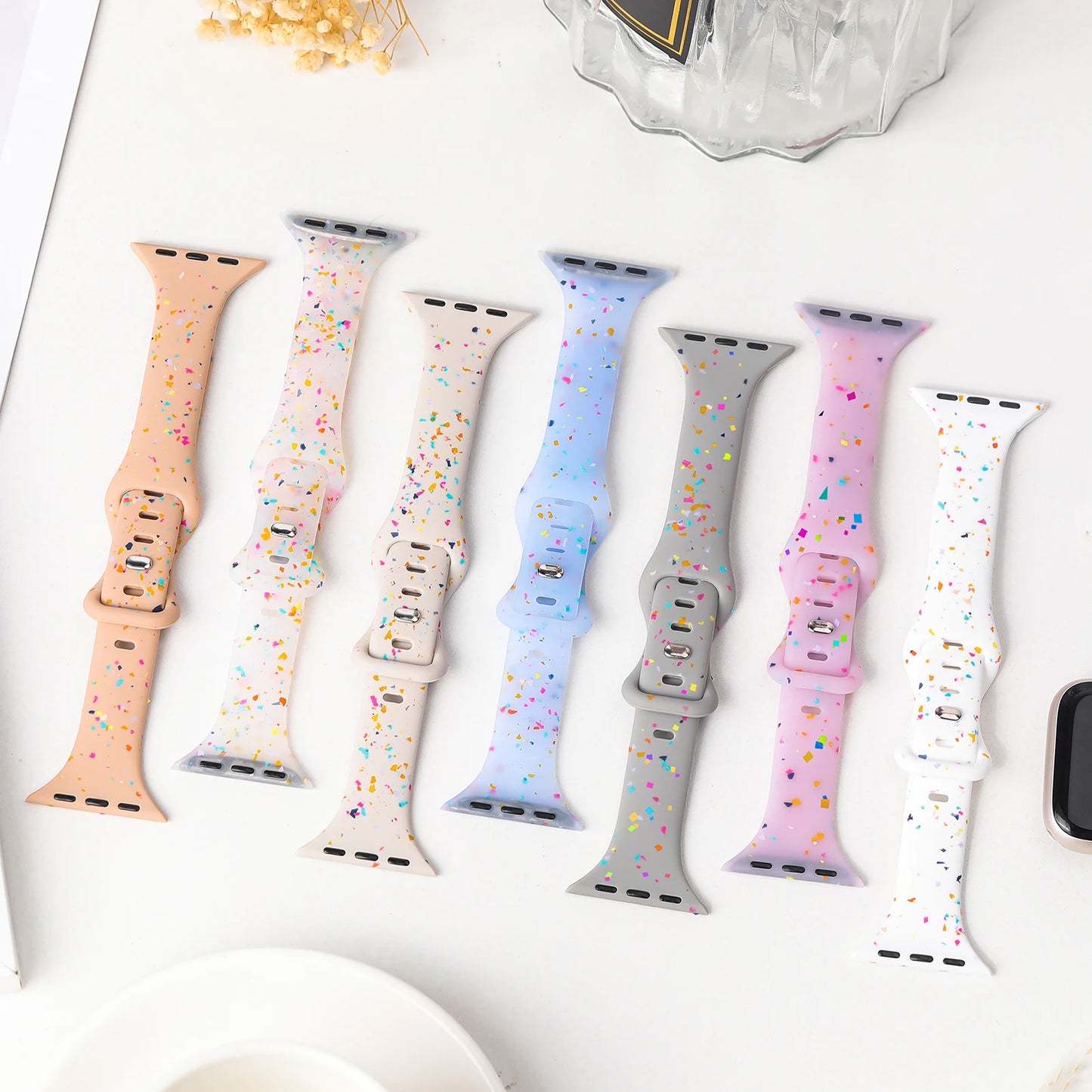 Colorful Apple Watch silicone bands featuring a soft, flexible design, perfect for stylish and comfortable all-day wear.