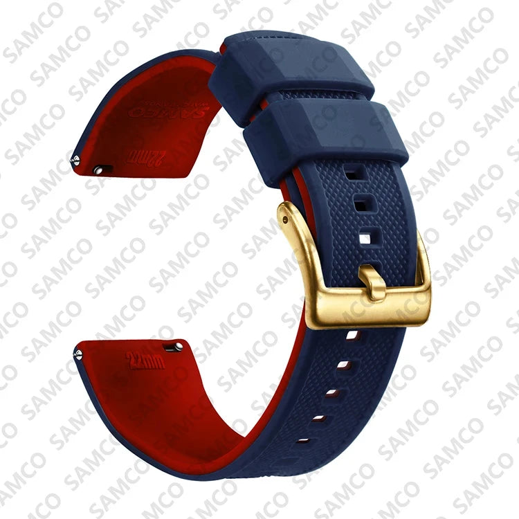 Polar Textured Silicone Band with Buckle Choices – Navy / Red / Gold Buckle