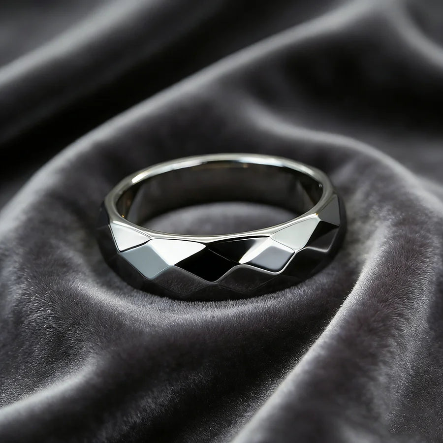 Simulated Hematite Wide-Facet Band Ring
