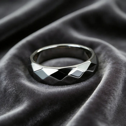 Simulated Hematite Wide-Facet Band Ring