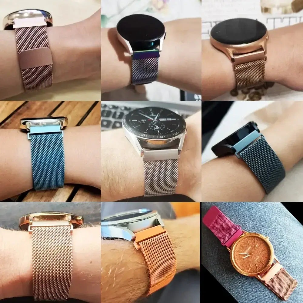 Milanese bands in different finishes on watches — BandsCo Straps