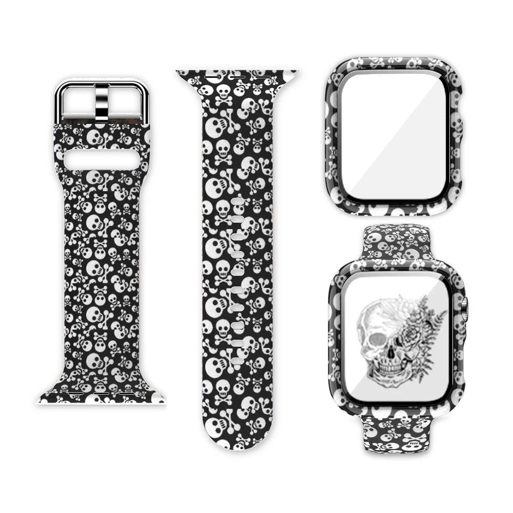 Apple Watch silicone strap with unique skull print design for stylish daily wear.