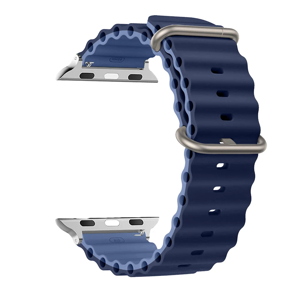 Ribbed Silicone Apple Watch Band - Solid & Two-Tone in Navy / Blue