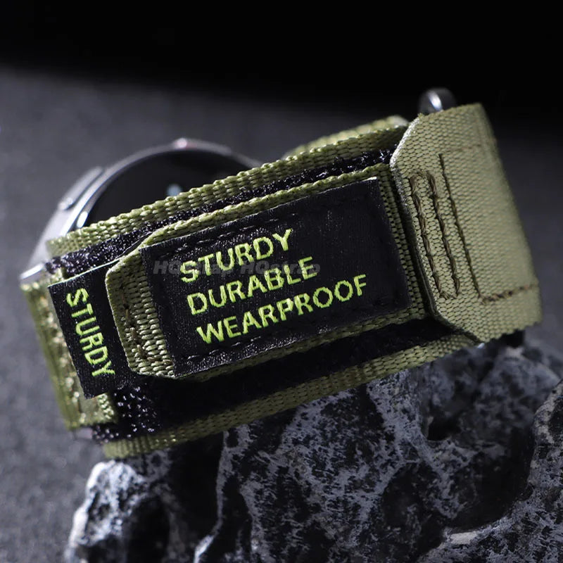 Nylon Hook-and-Loop Band for Motorola Moto — Stitched text patch close-up