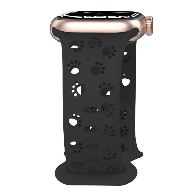 Paw Print Cutout Silicone Apple Watch Band in Black