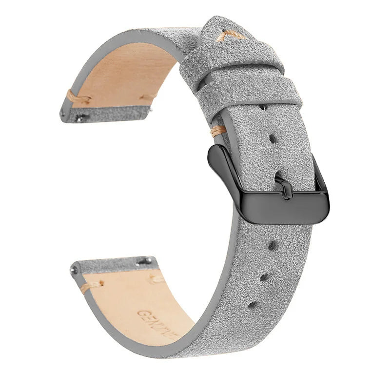 OnePlus Leather Quick Release Watch Band Strap for Smartwatch in gray suede finish with black stainless steel buckle.