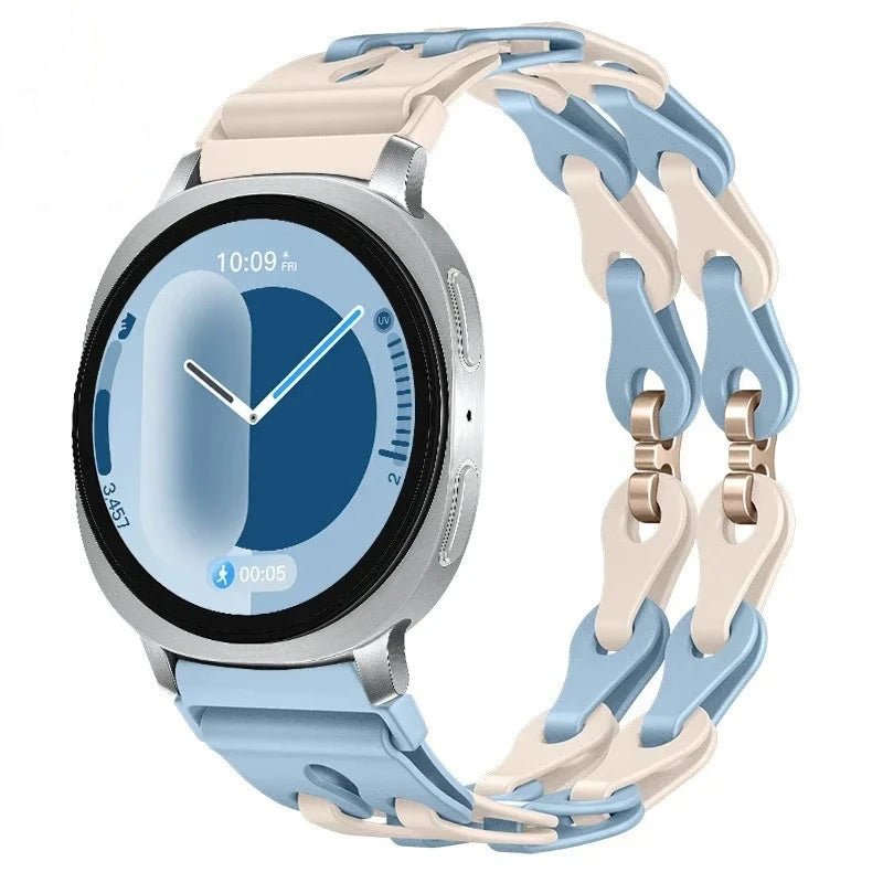 Samsung Galaxy Silicone Chain Watch Band – Watch8/Watch8 Classic/Watch9/Ultra/Ultra2 Multi in light blue starlight color.