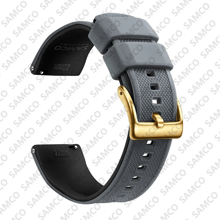 COROS Textured Silicone Watch Band with Buckle Choices - Slate Gray / Black - Gold Buckle