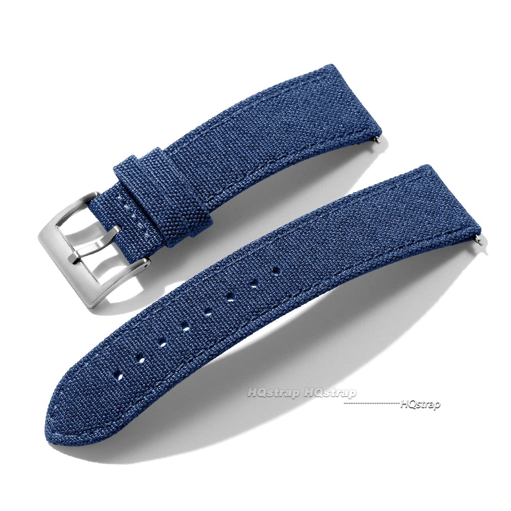 Polar Sailcloth-Style Nylon Band with Leather Lining — Blue