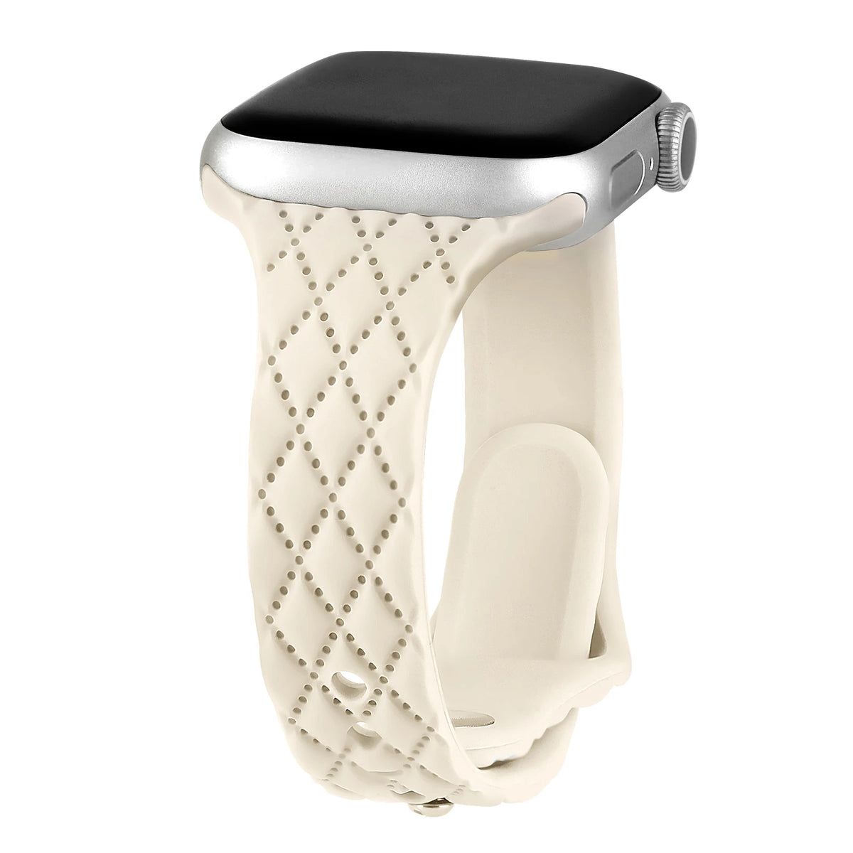 Diamond-Pattern Slim Silicone Apple Watch Band in Ivory