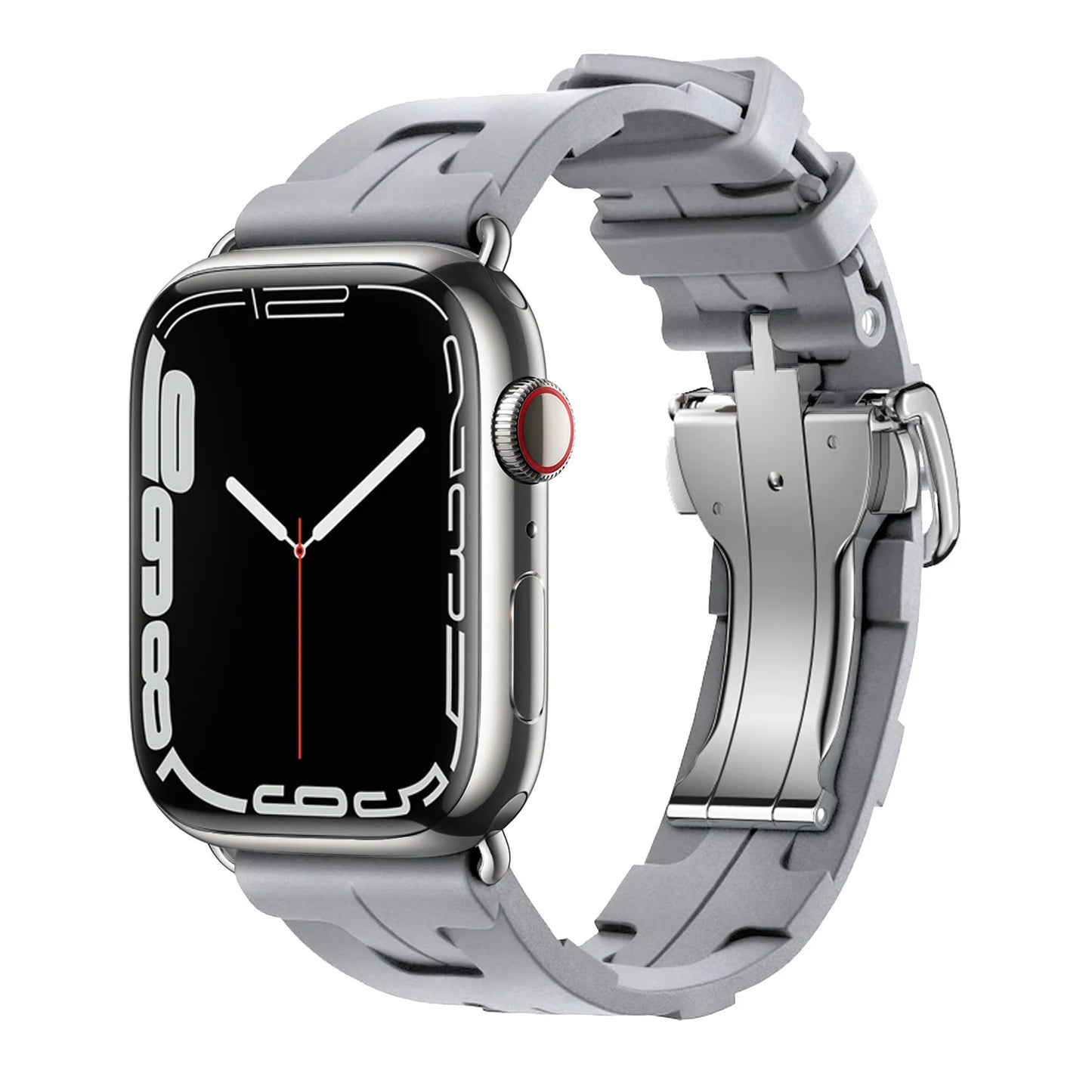 Apple Watch with a soft silicone waterproof band, showcasing its flexible and durable design for comfort and style.