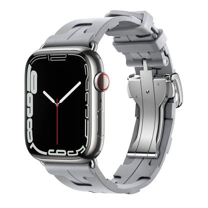 Apple Watch with a soft silicone waterproof band, showcasing its flexible and durable design for comfort and style.