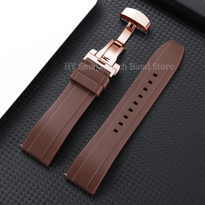 Silicone Butterfly Clasp Band in Brown with Rose Gold Clasp