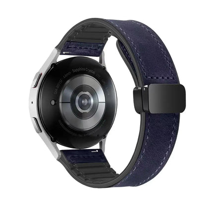 Leather and Silicone Magnetic Band in Navy Blue
