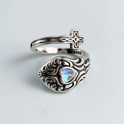 Vintage Simulated Moonstone Wrap Ring, Adjustable, 925 Sterling Silver, photo 7