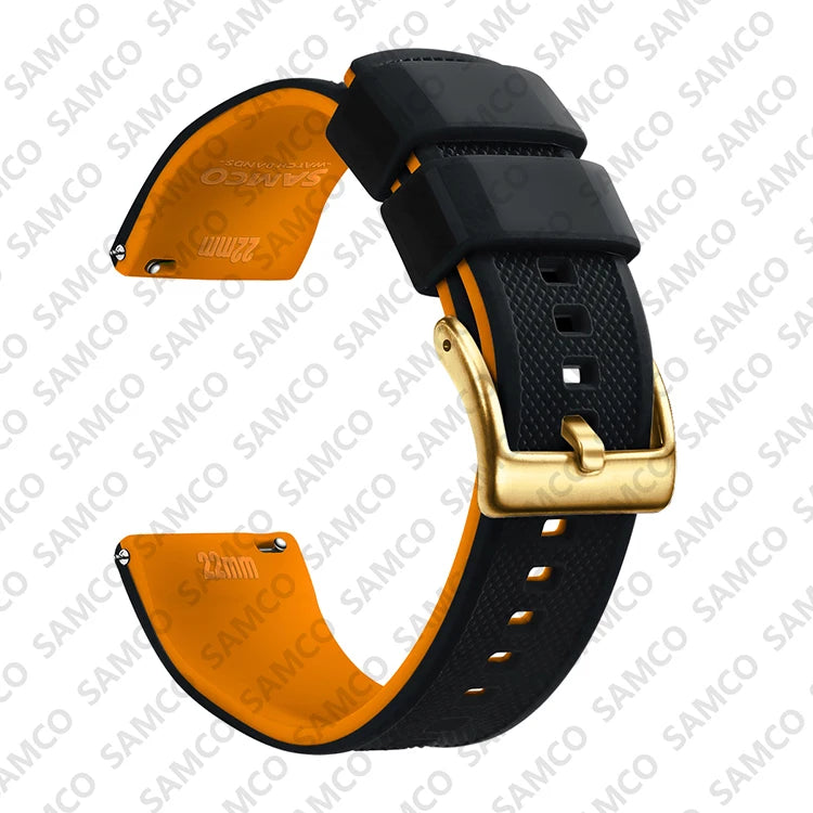 COROS Textured Silicone Watch Band with Buckle Choices - Black / Orange - Gold Buckle