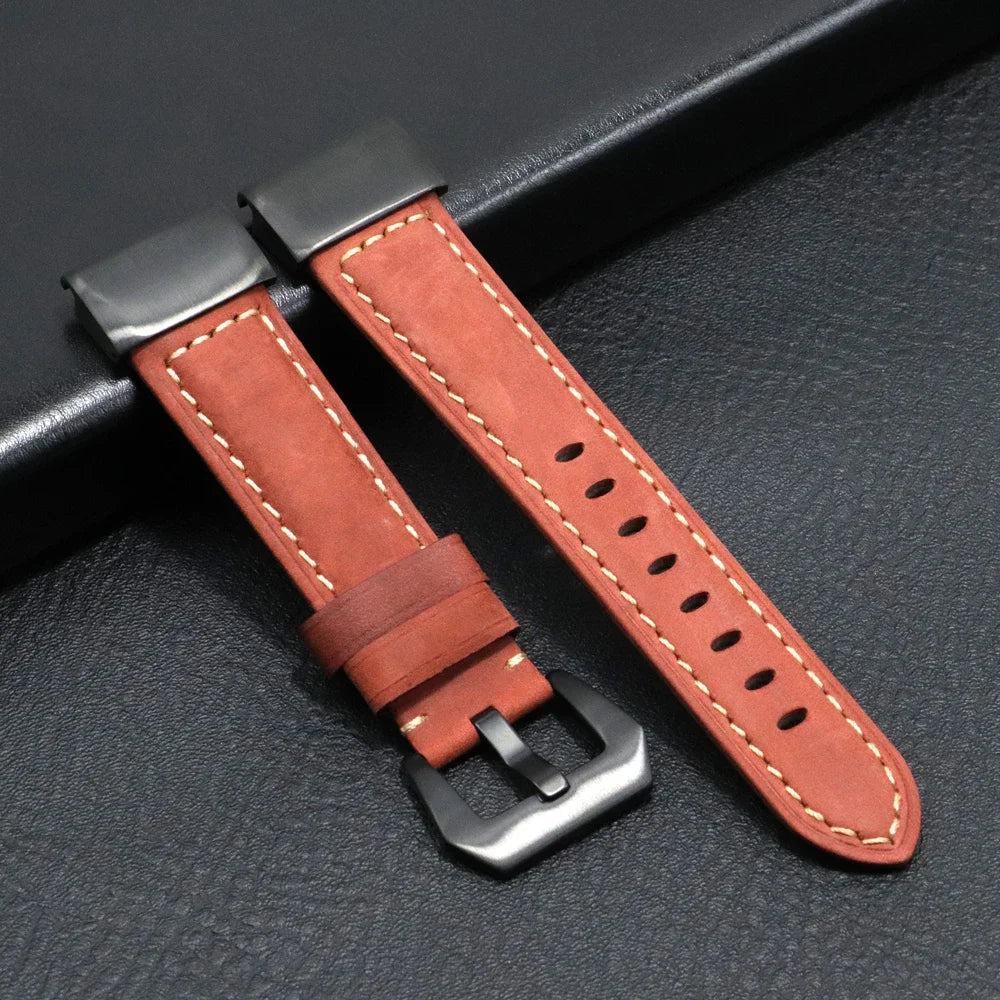 Garmin QuickFit Stitched Leather Buckle Band in Brick Red / Black