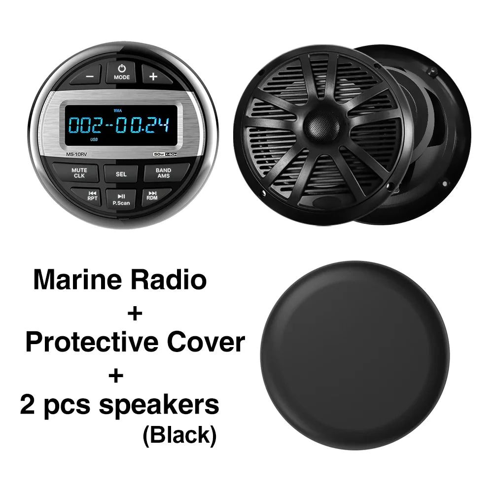 Golf Cart Bluetooth Stereo, Waterproof Marine Radio, Chrome Bezel