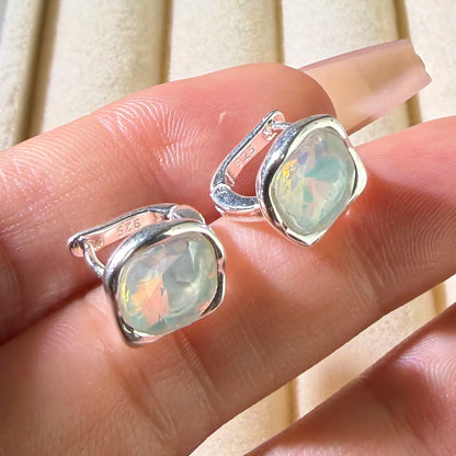 Square Simulated Moonstone Earrings, 925 Sterling Silver, photo 6