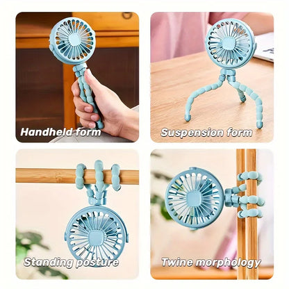 Mini Flexible Tripod Fan for Golf Carts, USB Rechargeable, 3 Speeds